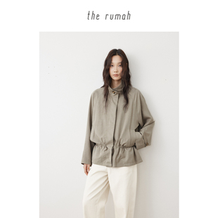 莱赛尔仿麻感插肩收腰短款 立领廓形抽褶风衣外套 风衣 rumah the
