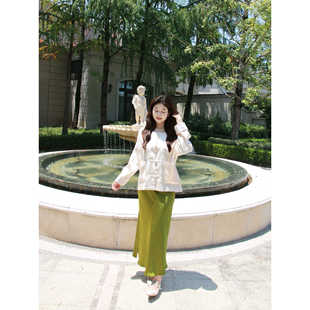 春秋高级感缎面长裙 绿色醋酸半身裙女新款 圆圆媛er 国风新中式