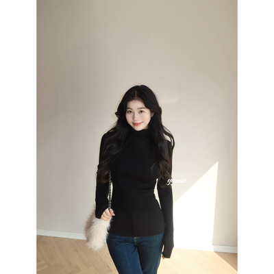 圆圆媛er 黑色燕麦色温柔基础款秋冬保暖高领羊毛内搭针织打底衫
