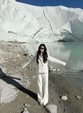 圆圆媛er 暖羊绒/秋冬保暖松紧腰直筒微喇卫裤休闲裤