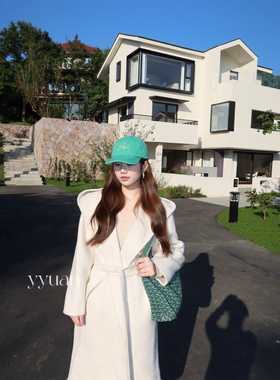 圆圆媛er 气质天花板/重磅！骆驼绒桑蚕丝秋冬白色大衣长款外套