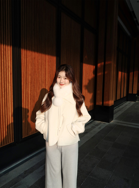 圆圆媛er 民国大小姐/新中式减龄10苏利驼绒90羊毛白色毛呢外套