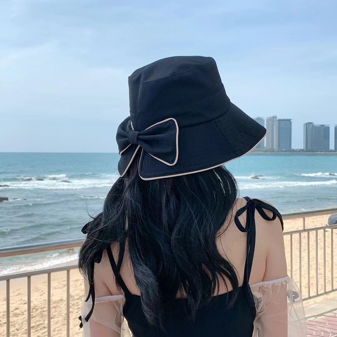 2025新款春夏季韩版遮阳渔夫帽子女蝴蝶结潮时尚百搭后开叉盆帽
