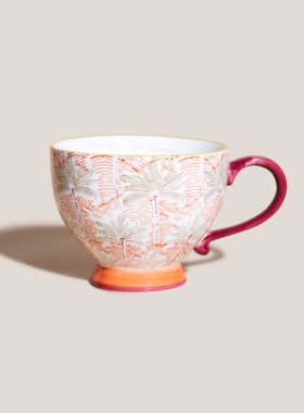 AY FGL White Stuff手工绘画制作热带风情的棕榈马克杯 咖啡杯