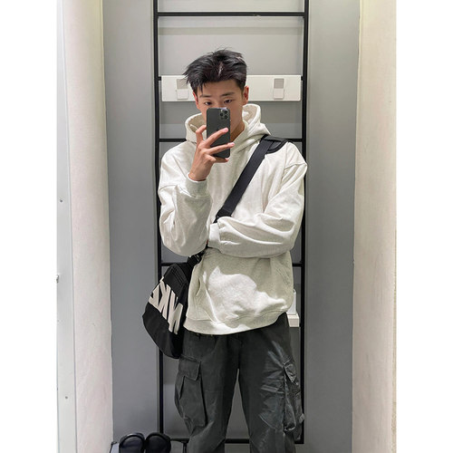 纯色加绒连帽卫衣男款小众复古