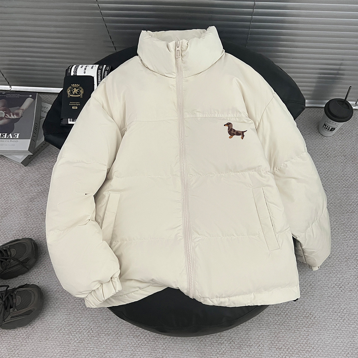 2025立领面包羽绒服男女冬季宽松保暖白色拉链外套情侣款