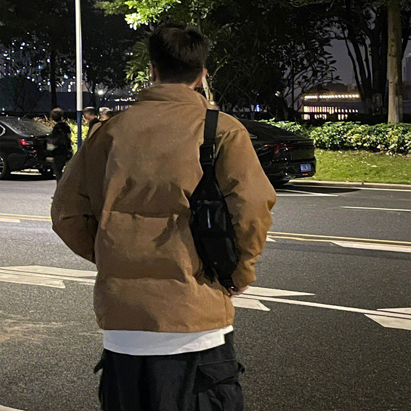 咖啡色情侣棉服外套男