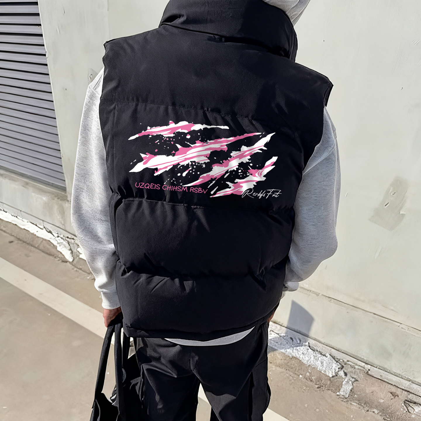 2025冬季新款美式高街羽绒马甲无袖黑色外套男生潮牌百搭无帽上衣