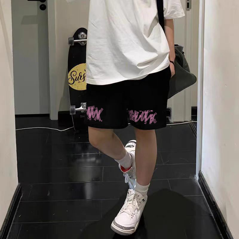 美式潮牌运动休闲复古黑色短裤男生夏季百搭简约跑步宽松五分裤