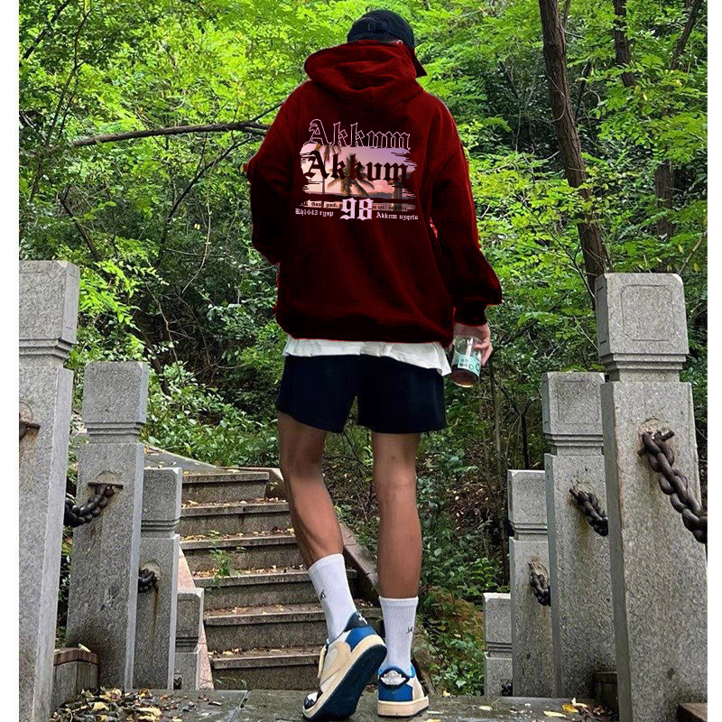 秋季加绒加厚连帽卫衣复古