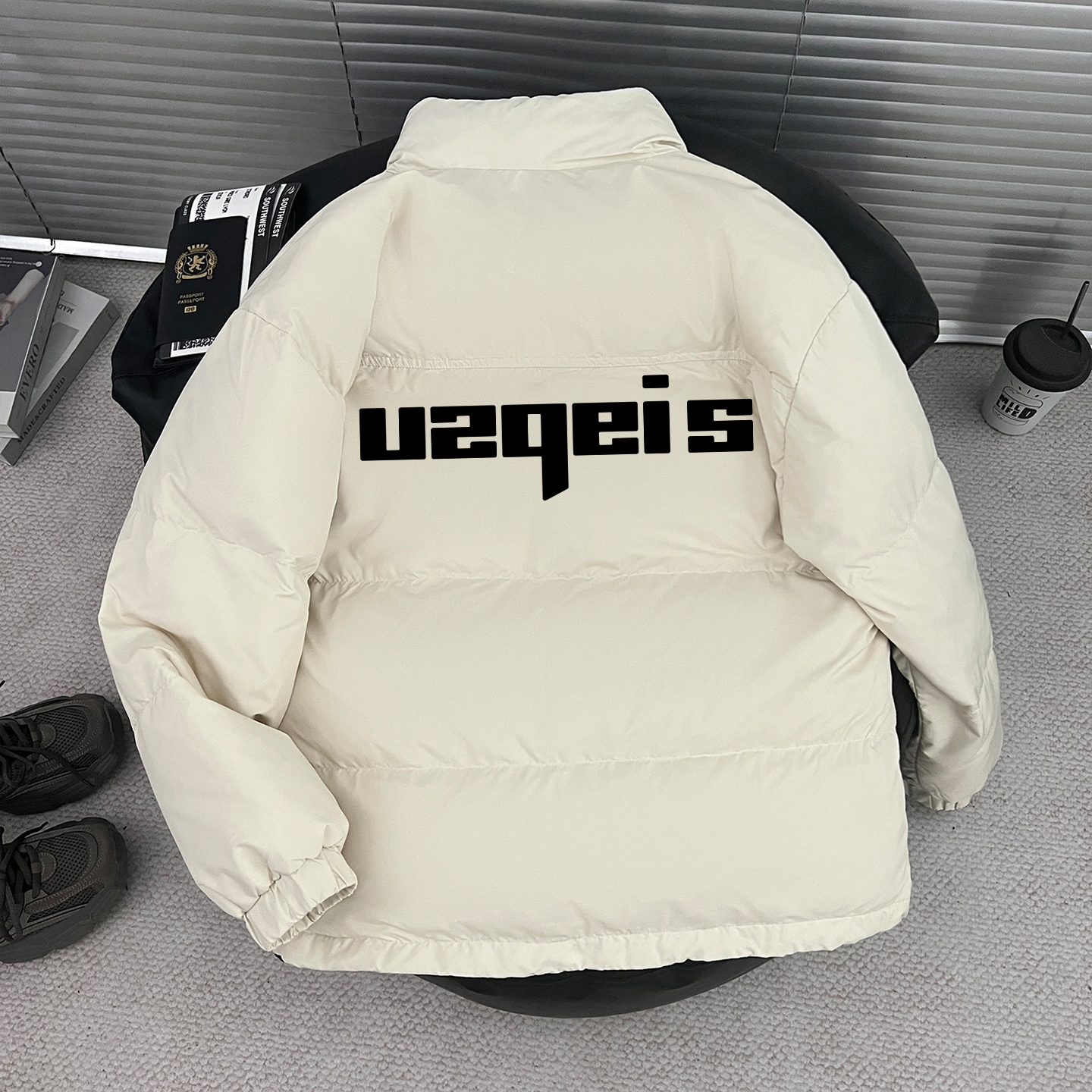 美式复古字母白鸭绒羽绒服