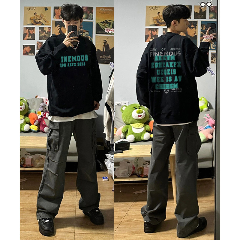 秋季经典复古圆领卫衣男装衣服重磅痞帅休闲外穿长袖高街印花上衣,男装,卫衣,淘宝优惠券,粉丝福利购,淘宝优惠卷