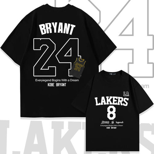 爆款湖人篮球科比KOBE24号同款纯棉短袖T恤男夏季潮牌半袖上衣服