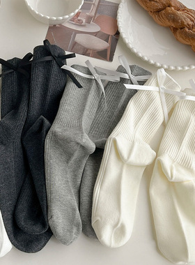 夏季袜子蝴蝶结中筒芭蕾风女款皮鞋女堆堆袜配玛丽珍白色长袜长筒