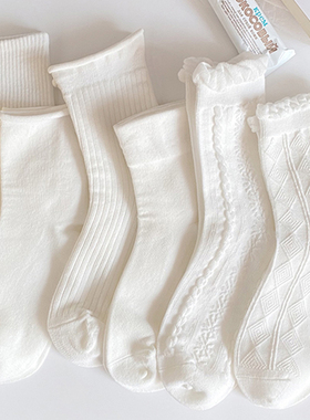 白色袜子配秋冬女中筒女款小皮鞋玛丽珍花边薄款冬季长筒长袜jk