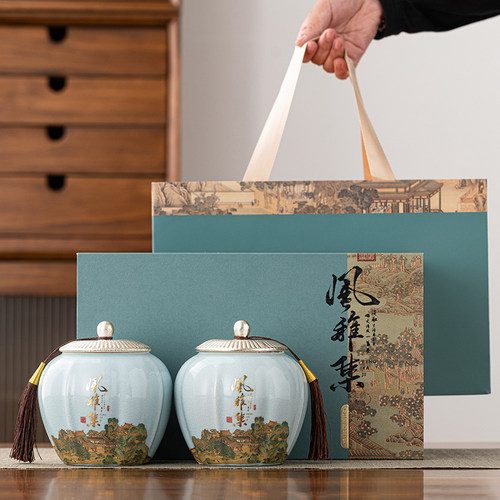 茶叶罐陶瓷带礼盒空盒定制双罐一斤半斤装密封茶叶包装红高档精品