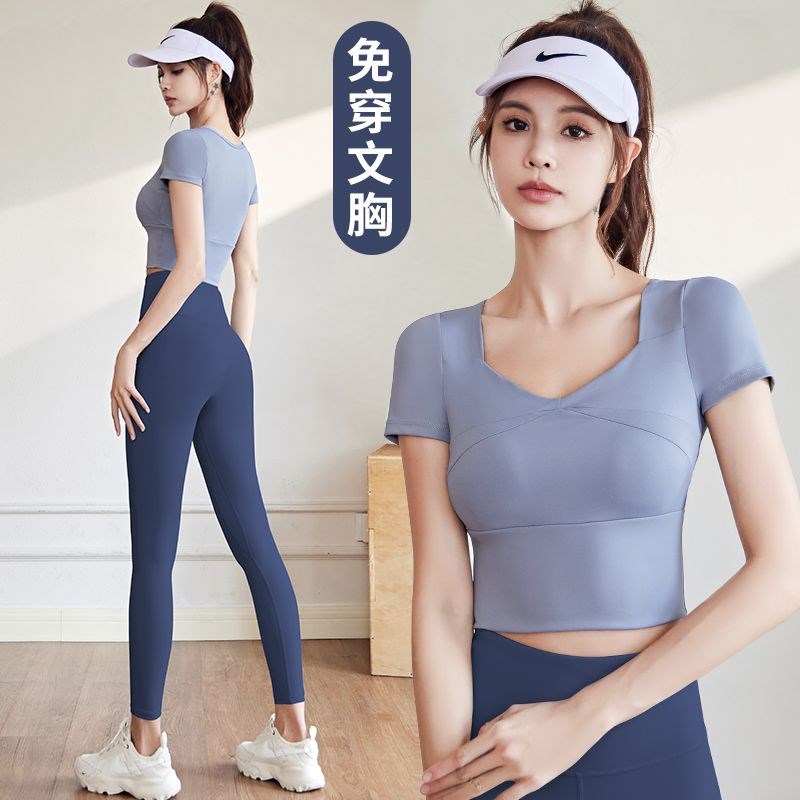 有特色的瑜伽服瑜j伽服套装女2025新款夏季短袖晨跑步运动上衣