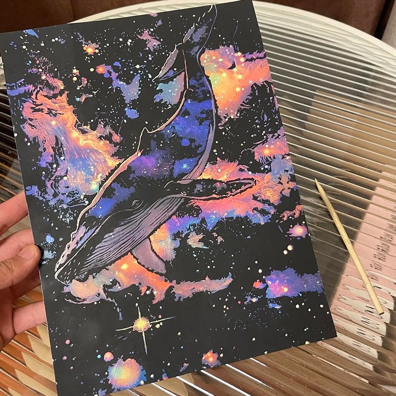 夜光刮刮画纸gDIY夜景蓝鲸炫彩中国风儿童朋友生日情侣节日礼物