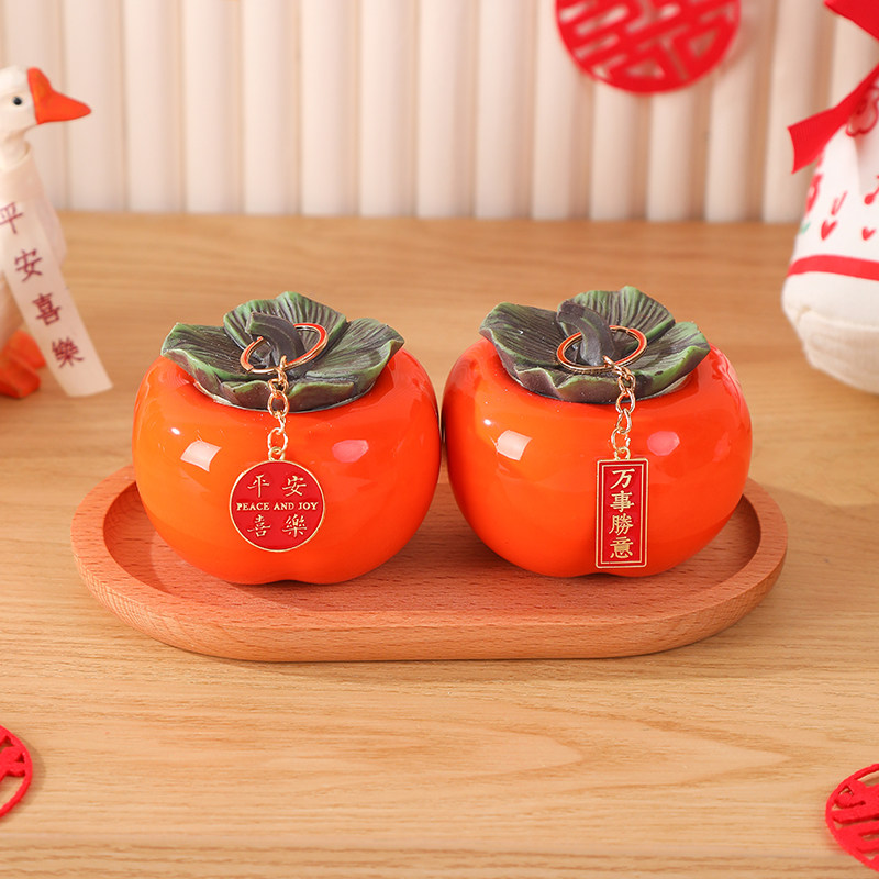 柿柿如意柿子摆件事事如意客厅装饰品摆件乔迁新居之喜寓意好的