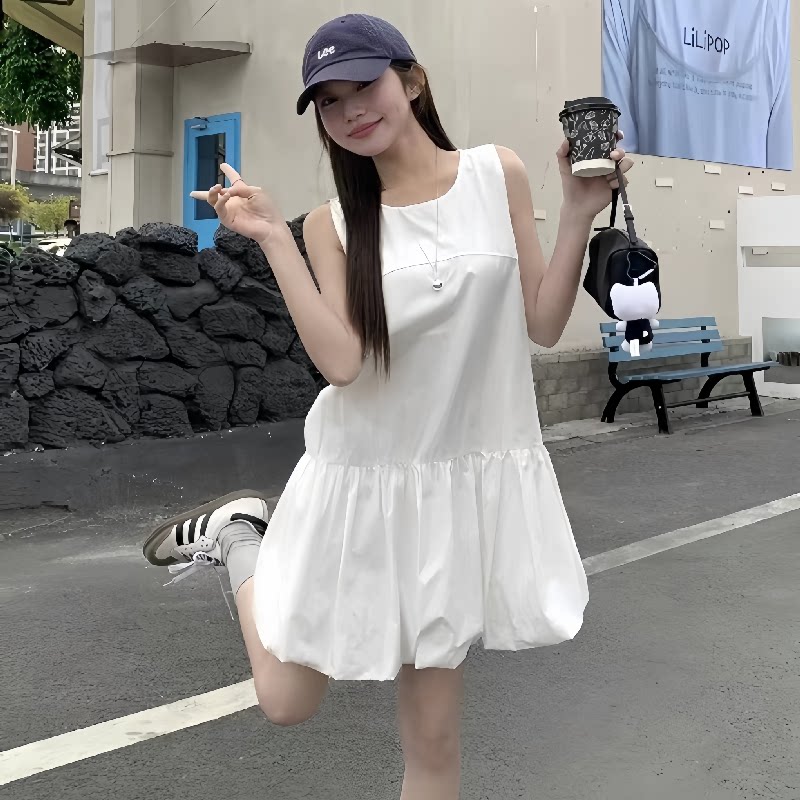 黑色无袖宽松连衣裙春夏新款简约百搭仅39.9元