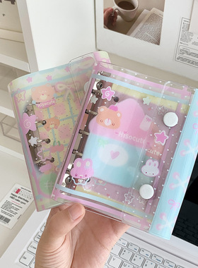 Hisocute夏季透明活页笔记本学生M5卡通小屋日记本双按扣手账本女