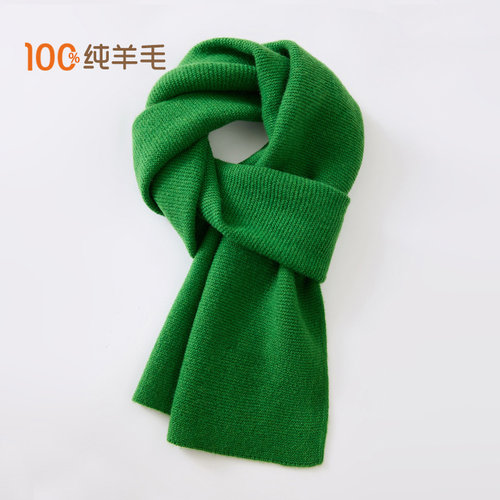 秋冬新款100%纯羊毛短款绿色羊绒小围巾男女针织保暖百搭护劲围脖