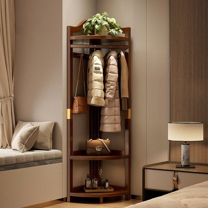 转角衣帽架2026新款实木挂衣架落地卧室放脱下的衣服床边置物架子