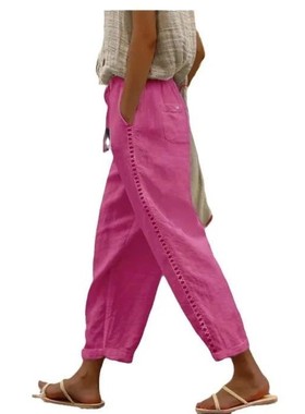 女士松紧腰侧面镂空休闲裤Elasticated waist-side cutout slacks