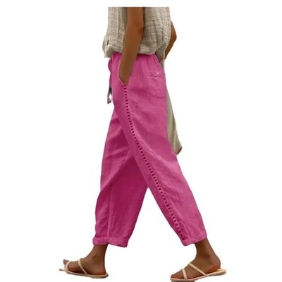 松紧腰侧面镂空休闲裤