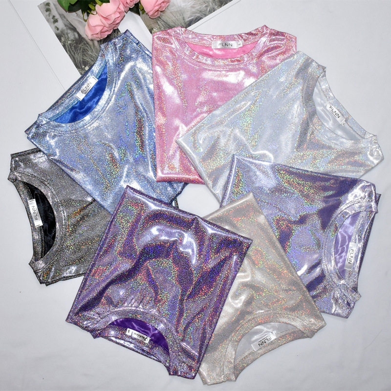 亮丝闪光宽松短袖T恤Shiny silk sparkling loose casual T-shirt