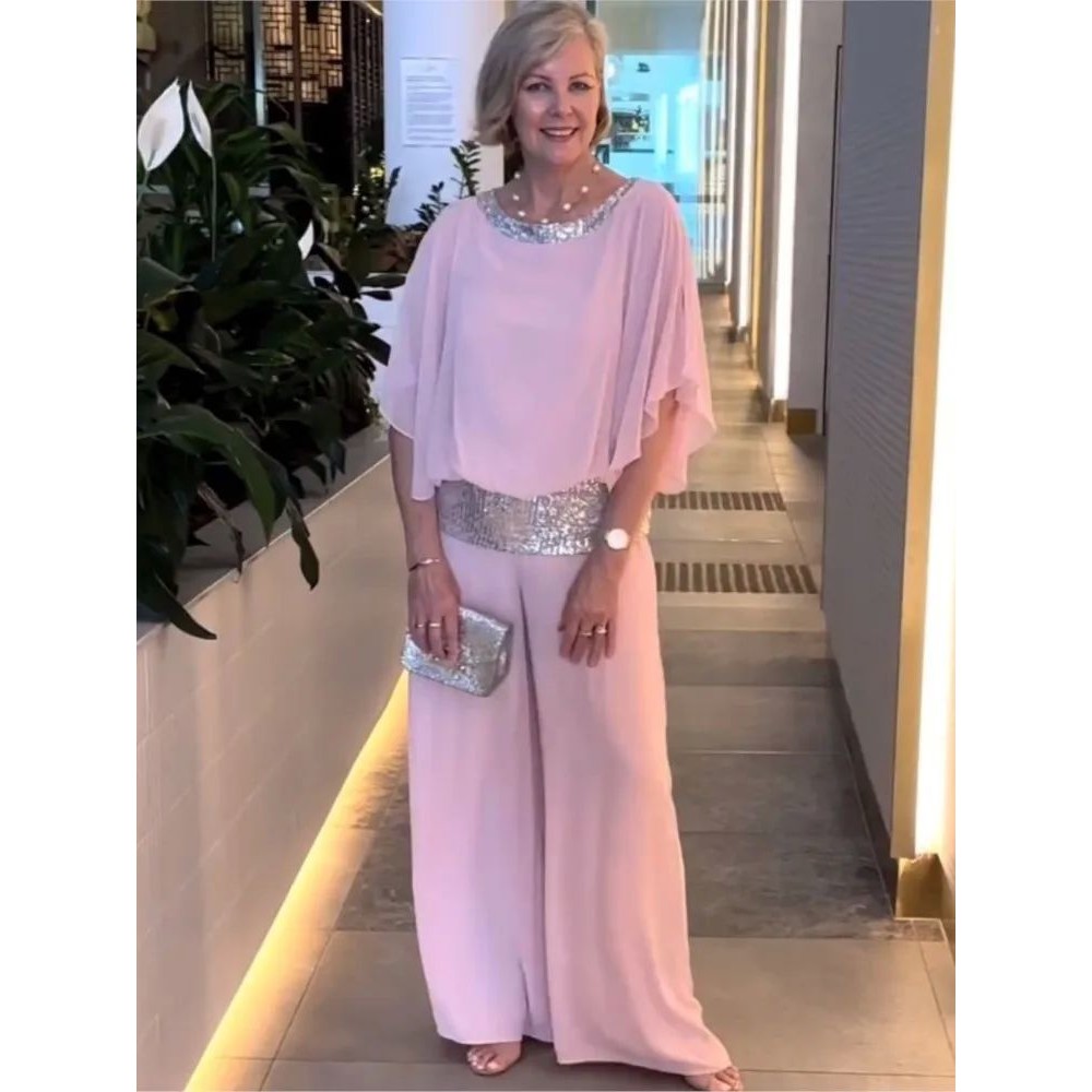 亮片蝙蝠袖上衣+阔腿裤套装