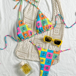 Vacation Printed Thong Bikini女士印花比基尼 丁字裤分体泳衣