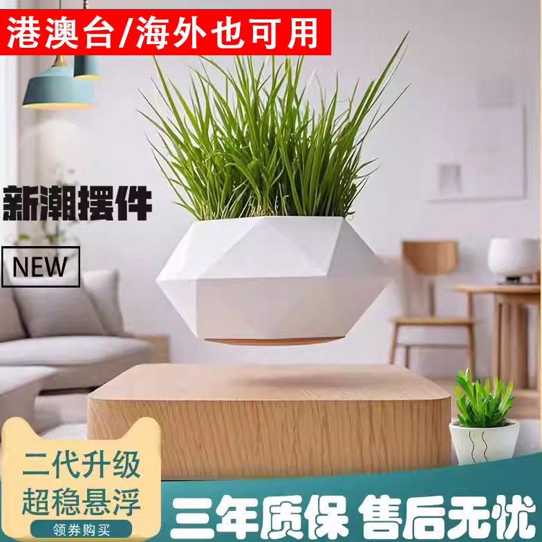 磁悬浮花盆木雕潮流客厅摆件网红创意花店装饰灯泡黑科技礼物礼品