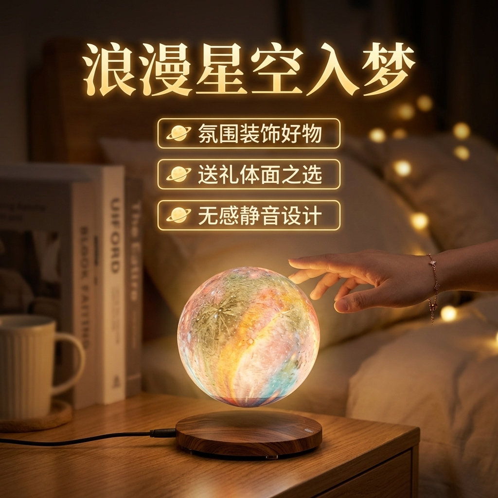自动升降磁悬浮银河球创意桌面摆件送女孩生日礼物礼盒包装多色光