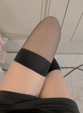 性感红色边黑丝袜女夏季纯欲薄款大腿长筒袜时尚高筒百搭jk过膝袜