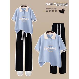 初中生夏装纯棉运动套装2025新款少女韩系短袖T恤高中学生两件套