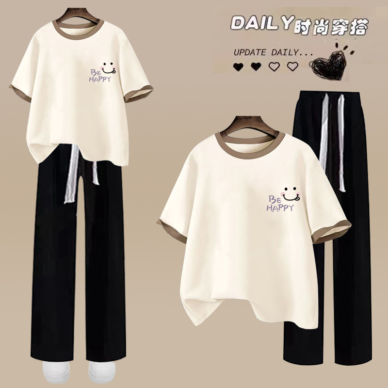 短袖T恤少女生夏装2025新款初中高中学生夏天穿搭一整套衣服套装