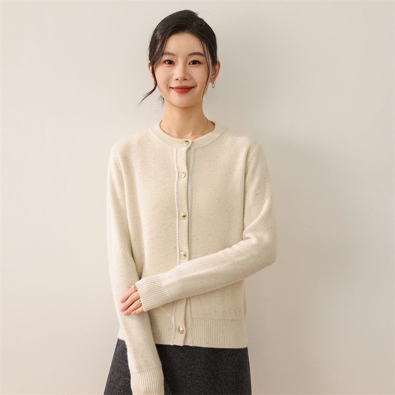 2025年秋季新款百搭圆领小香风金豆线开衫