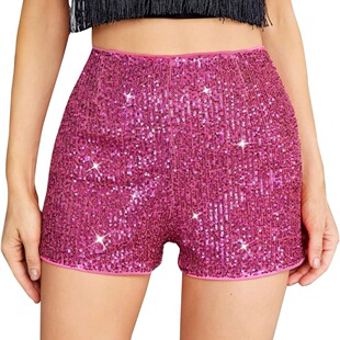 sequined color mid waist shorts 纯色亮片性感短裤 sexy Solid