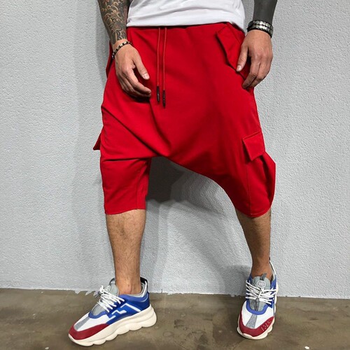 青少年纯色七分低裆跨裤