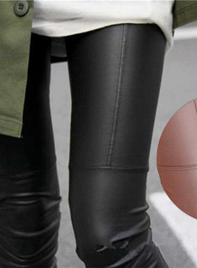 拼接PU皮高弹薄款小脚裤PU leather high stretch thin leg pants