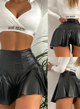 Ruffled double-layered hip shorts假两件荷叶边辣妹A字包臀裙裤