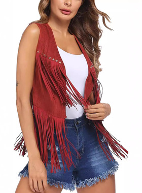 Fringed unbuttoned simple ladies' waistcoat 流苏无扣简约马甲