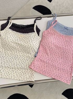 Floral camisole with chest pad碎花减龄款带胸垫吊带打底小背心