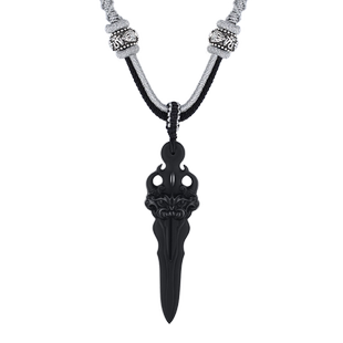 伊生爱专柜精品睚眦剑男士项链S925银塔青和田玉帅气护身国潮吊坠