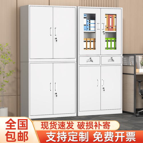 文件柜铁皮柜办公室置物柜二斗带锁资料柜档案柜钢制通双节储物柜