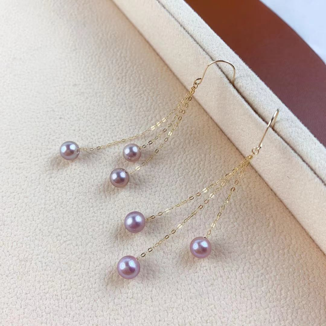 【来了就好】【Z2929】大珠小珠落玉盘紫色正圆18K金耳环