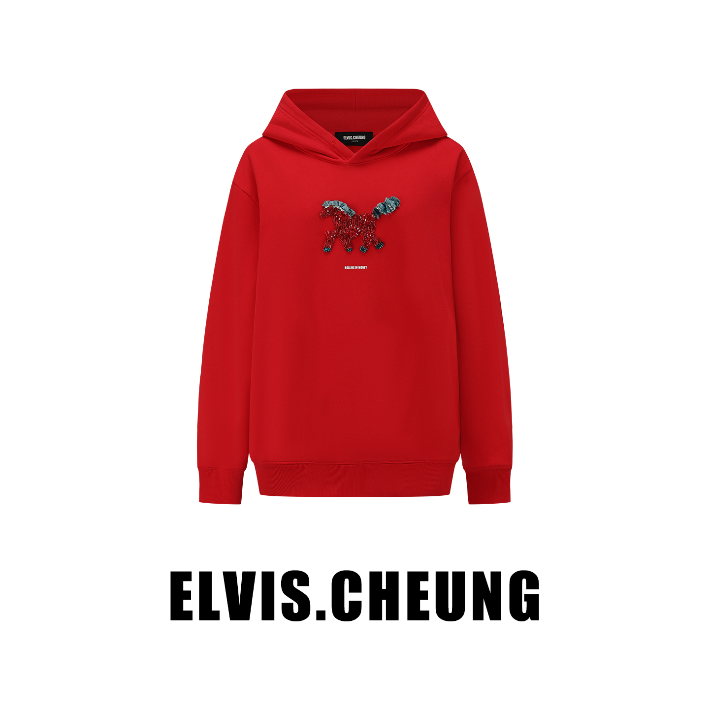 ELVIS.CHEUNG红色手工法绣卫衣
