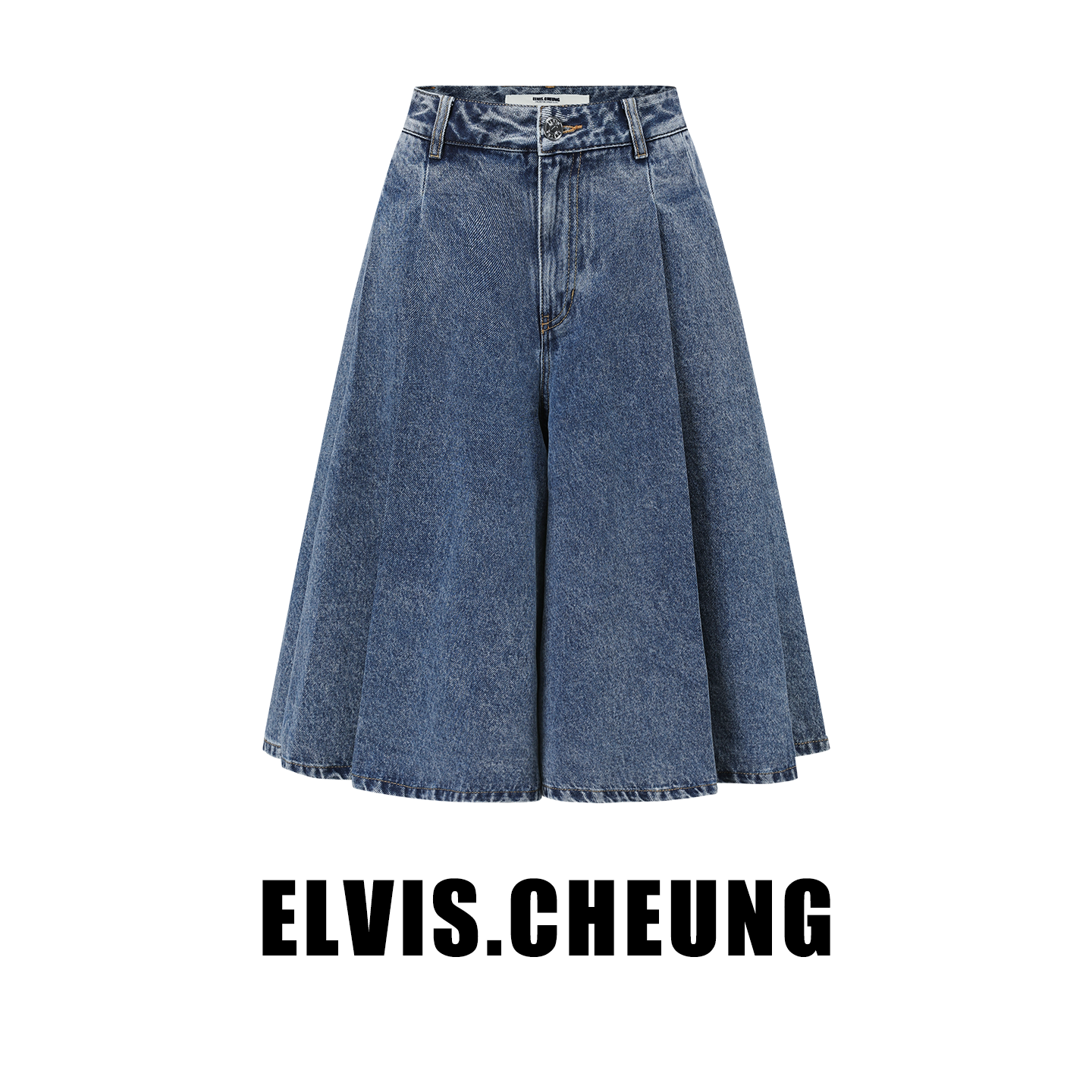 立体褶七分牛仔裙裤