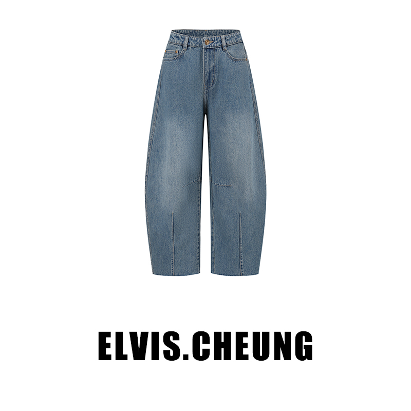 ELVIS.CHEUNG25春夏牛仔中腰七分弧形牛仔裤女高腰显瘦百搭休闲裤
